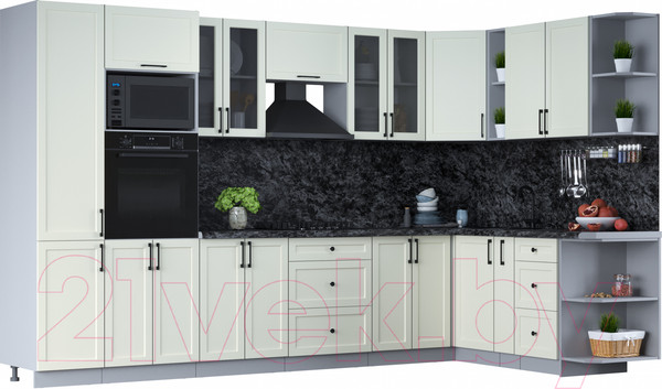 Изображение товара Кухонный гарнитур Интерлиния Тренд 1.88x3.4 ВТ правая (белый/белый/кастилло темный)