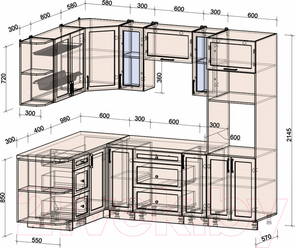 Изображение товара Кухонный гарнитур Интерлиния Тренд 1.68x2.4 ВТ левая (белый/белый/кастилло темный)