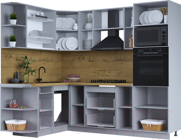 Изображение товара Кухонный гарнитур Интерлиния Тренд 1.68x2.4 ВТ левая (белый/белый/кастилло темный)