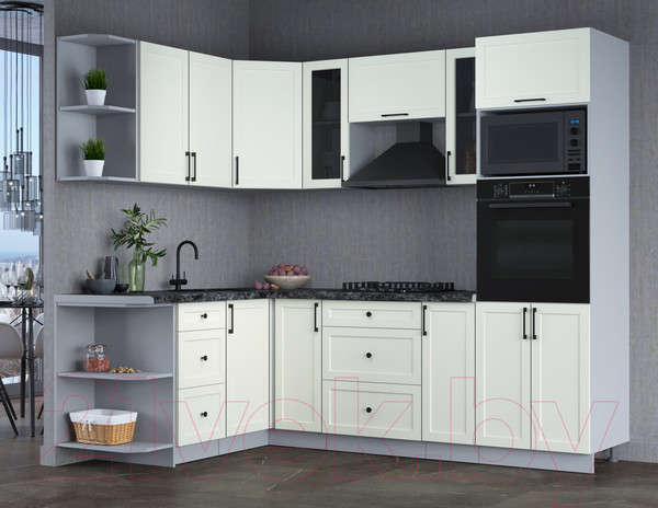 Изображение товара Кухонный гарнитур Интерлиния Тренд 1.68x2.4 ВТ левая (белый/белый/кастилло темный)