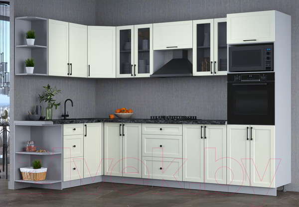 Изображение товара Кухонный гарнитур Интерлиния Тренд 1.68x3.0 ВТ левая (белый/белый/кастилло темный)