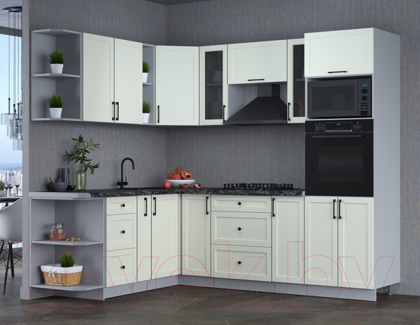 Изображение товара Кухонный гарнитур Интерлиния Тренд 1.88x2.4 ВТ левая (белый/белый/кастилло темный)