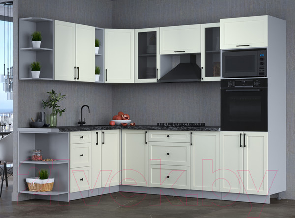 Изображение товара Кухонный гарнитур Интерлиния Тренд 1.88x2.6 ВТ левая (белый/белый/кастилло темный)