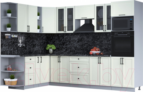 Изображение товара Кухонный гарнитур Интерлиния Тренд 1.88x3.0 ВТ левая (белый/белый/кастилло темный)