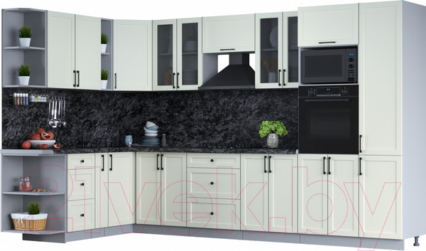 Изображение товара Кухонный гарнитур Интерлиния Тренд 1.88x3.4 ВТ левая (белый/белый/кастилло темный)
