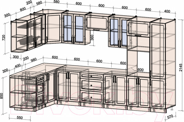 Изображение товара Кухонный гарнитур Интерлиния Тренд 1.88x3.4 ВТ левая (белый/белый/кастилло темный)