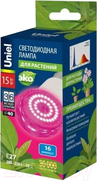 Изображение товара Лампа для растений Uniel LED-A60-15W/SPSB/E27/CL PLP30WH / UL-00010107