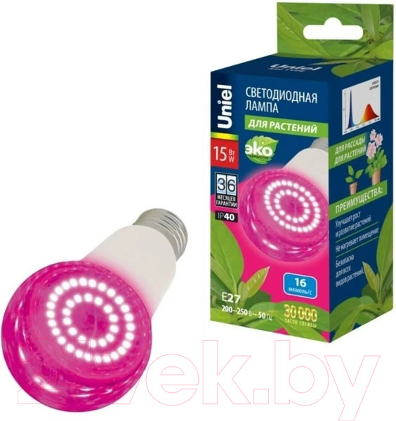 Изображение товара Лампа для растений Uniel LED-A60-15W/SPSB/E27/CL PLP30WH / UL-00010107