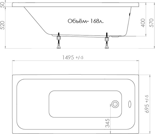 Изображение товара Ванна акриловая Triton Ультра 150x70 (с облегченными ножками)