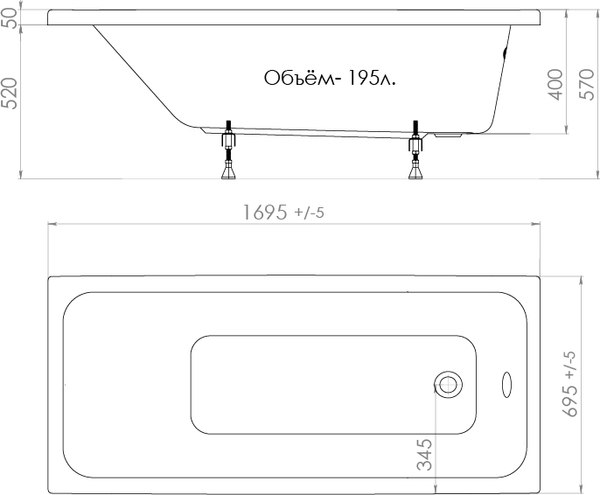 Изображение товара Ванна акриловая Triton Ультра 170x70 (с облегченными ножками)