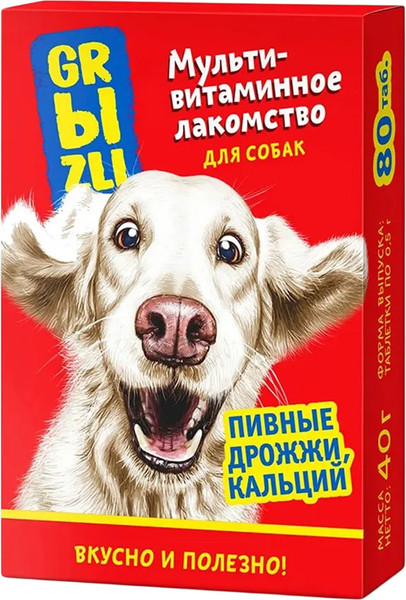 Изображение товара Кормовая добавка для животных GRЫZLI Пивные дрожжи, кальций / 228003635 (80таб)