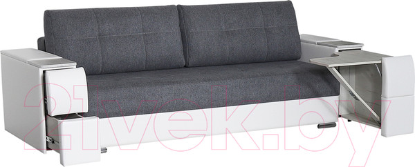 Изображение товара Диван DiArt Бруклин (рогожка/кожзам Ravena Grafit/Marvel White/накладки МДФ крафт)