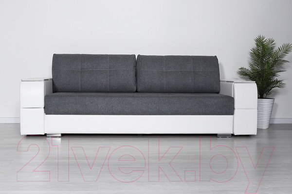 Изображение товара Диван DiArt Бруклин (рогожка/кожзам Ravena Grafit/Marvel White/накладки МДФ крафт)