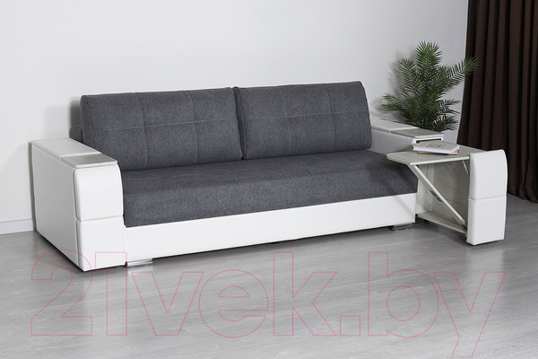 Изображение товара Диван DiArt Бруклин (рогожка/кожзам Ravena Grafit/Marvel White/накладки МДФ крафт)