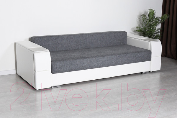 Изображение товара Диван DiArt Бруклин (рогожка/кожзам Ravena Grafit/Marvel White/накладки МДФ крафт)