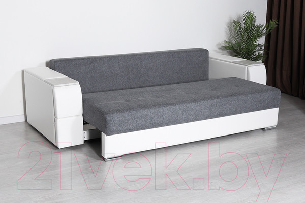 Изображение товара Диван DiArt Бруклин (рогожка/кожзам Ravena Grafit/Marvel White/накладки МДФ крафт)