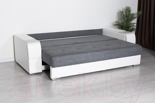 Изображение товара Диван DiArt Бруклин (рогожка/кожзам Ravena Grafit/Marvel White/накладки МДФ крафт)