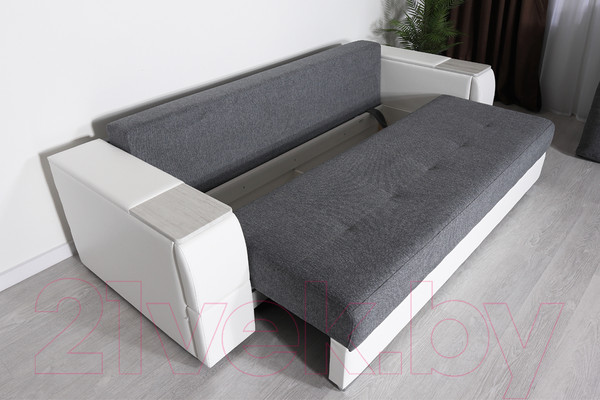 Изображение товара Диван DiArt Бруклин (рогожка/кожзам Ravena Grafit/Marvel White/накладки МДФ крафт)