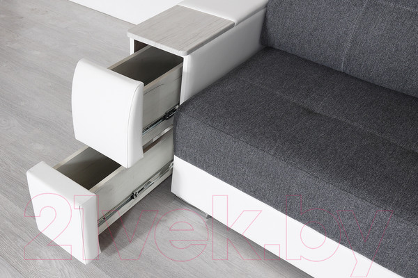 Изображение товара Диван DiArt Бруклин (рогожка/кожзам Ravena Grafit/Marvel White/накладки МДФ крафт)