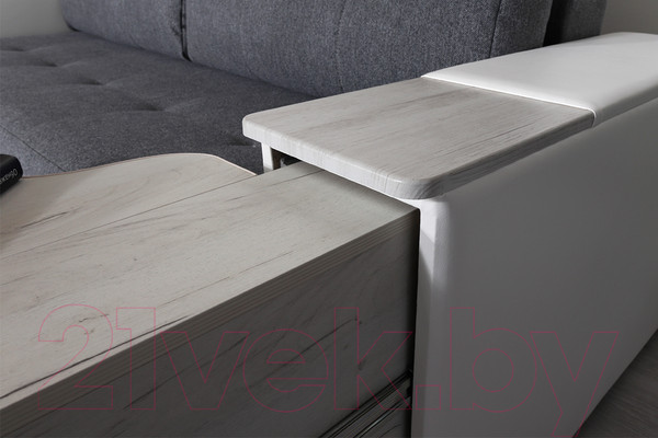 Изображение товара Диван DiArt Бруклин (рогожка/кожзам Ravena Grafit/Marvel White/накладки МДФ крафт)