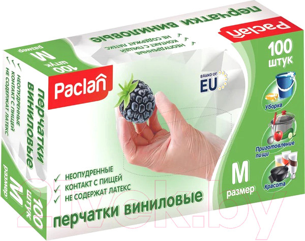 Изображение товара Перчатки хозяйственные Paclan Виниловые (M, 100шт)