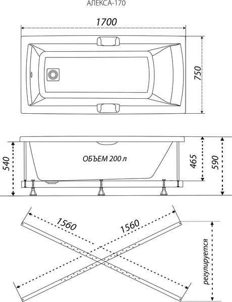 Изображение товара Ванна акриловая Triton Алекса 170x75 (с ножками)