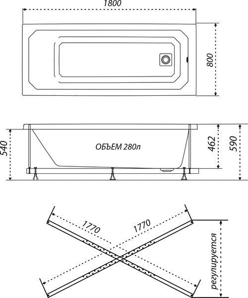 Изображение товара Ванна акриловая Triton Прага 180x80 (с ножками и экраном)