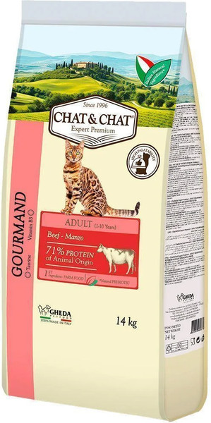 Изображение товара Сухой корм для кошек Chat&Chat Expert для взрослых кошек с говядиной и горохом (14кг)