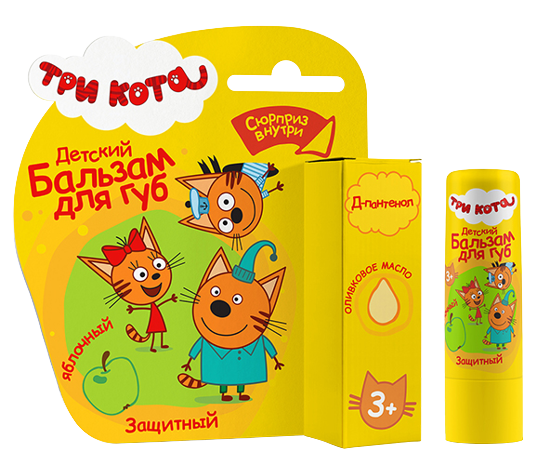 Изображение товара Бальзам для губ детский Три кота Яблочный защитный (4.2г)