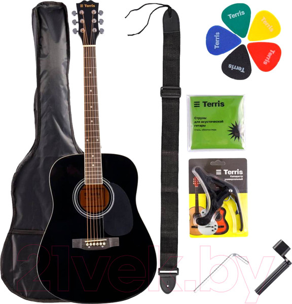 Изображение товара Акустическая гитара Terris TD-041 BK Starter Pack (с аксессуарами)
