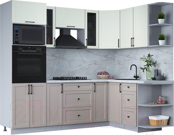 Изображение товара Кухонный гарнитур Интерлиния Тренд 1.68x2.4 ВТ правая (луна/белый/серый каспий)