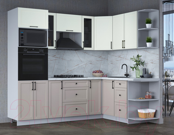 Изображение товара Кухонный гарнитур Интерлиния Тренд 1.68x2.4 ВТ правая (луна/белый/серый каспий)