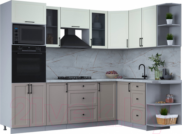 Изображение товара Кухонный гарнитур Интерлиния Тренд 1.68x2.6 ВТ правая (луна/белый/серый каспий)