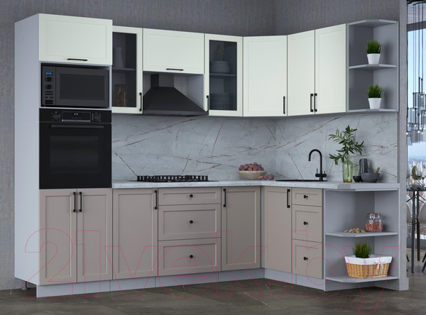 Изображение товара Кухонный гарнитур Интерлиния Тренд 1.68x2.6 ВТ правая (луна/белый/серый каспий)