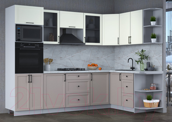 Изображение товара Кухонный гарнитур Интерлиния Тренд 1.68x2.8 ВТ правая (луна/белый/серый каспий)