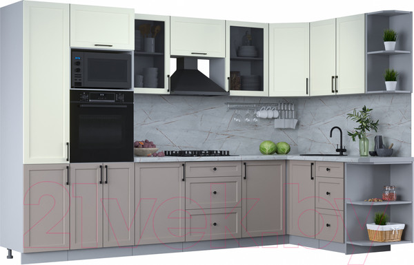 Изображение товара Кухонный гарнитур Интерлиния Тренд 1.68x3.2 ВТ правая (луна/белый/серый каспий)