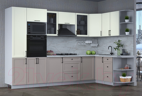 Изображение товара Кухонный гарнитур Интерлиния Тренд 1.68x3.2 ВТ правая (луна/белый/серый каспий)