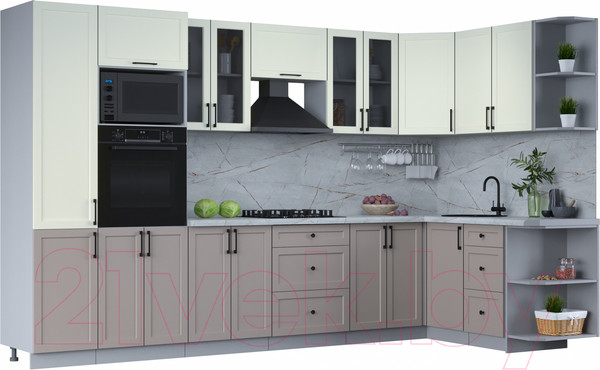 Изображение товара Кухонный гарнитур Интерлиния Тренд 1.68x3.4 ВТ правая (луна/белый/серый каспий)