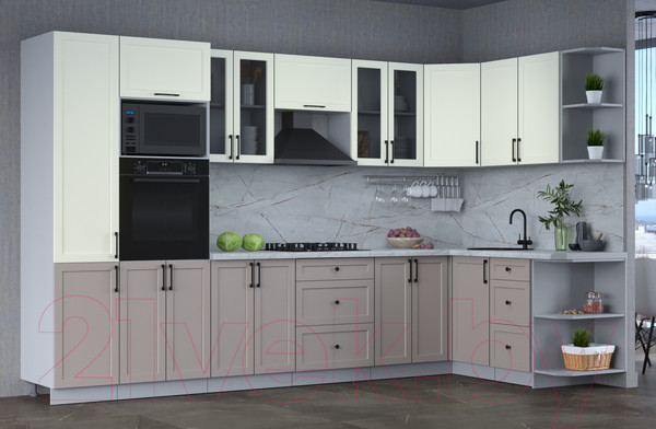 Изображение товара Кухонный гарнитур Интерлиния Тренд 1.68x3.4 ВТ правая (луна/белый/серый каспий)