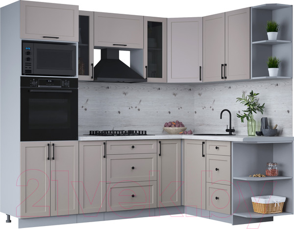 Изображение товара Кухонный гарнитур Интерлиния Тренд 1.68x2.4 ВТ правая (луна/луна/бискайская сосна)