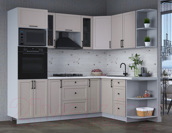 Изображение товара Кухонный гарнитур Интерлиния Тренд 1.68x2.4 ВТ правая (луна/луна/бискайская сосна)