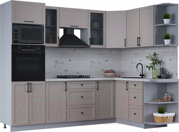 Изображение товара Кухонный гарнитур Интерлиния Тренд 1.68x2.6 ВТ правая (луна/луна/бискайская сосна)