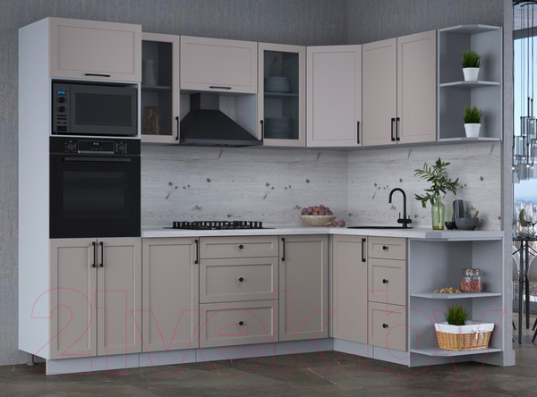 Изображение товара Кухонный гарнитур Интерлиния Тренд 1.68x2.6 ВТ правая (луна/луна/бискайская сосна)