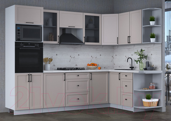 Изображение товара Кухонный гарнитур Интерлиния Тренд 1.68x2.8 ВТ правая (луна/луна/бискайская сосна)