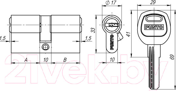 Изображение товара Цилиндровый механизм замка Punto A200/90 35x55