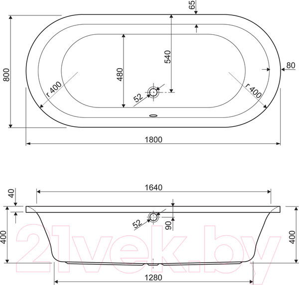 Изображение товара Ванна акриловая Cezares Metauro-Central-180-80-40-W37