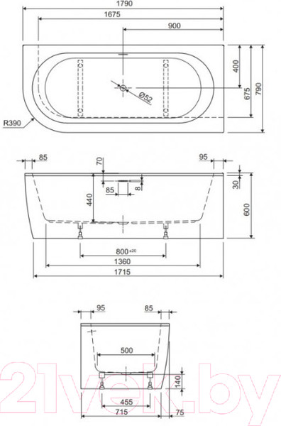 Изображение товара Ванна акриловая Cezares Slim Corner-180-80-44-R-W37