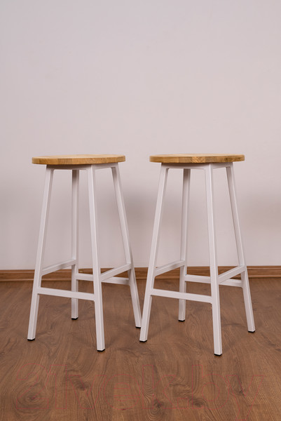 Изображение товара Табурет барный Stal-Massiv Круглое сиденье / SMH-63NW (дуб натуральный/белый)