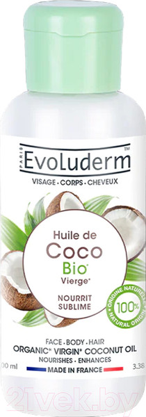 Изображение товара Масло для тела Evoluderm Organic Virgin Coconut Oil Face Body Hair (100мл)