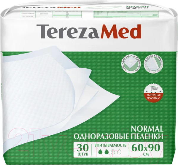 Изображение товара Набор пеленок одноразовых впитывающих Tereza Med Впитывающие Normal 60x90 (30шт)